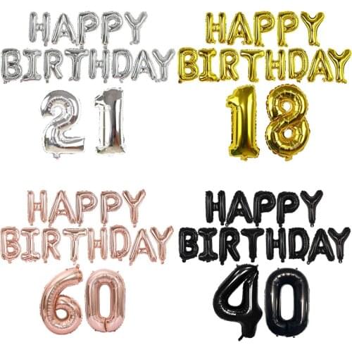 15pcs/set Happy Birthday Balloon Letter Number Foil Balloons 18 21 30 40 50 60th Adult Birthday Party Decoration Helium Ballon