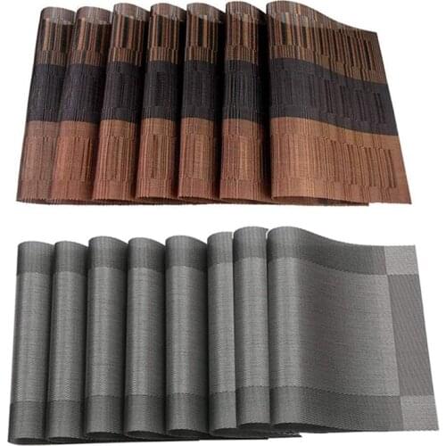 16Pcs Placemat Pvc Dining Non-Slip Insulation Table Mat Plate Pads Bowl Pad - 8Pcs Brown & 8Pcs Silver + Gray