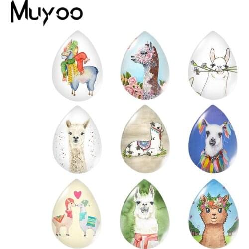 2019 New Paintings Of Alpaca Tear Drop Glass Cabochon Lovely Animal Cabochons Art Photo Jewelry