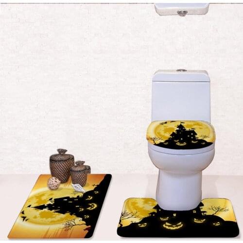 3pcs Bathroom Accessories Bath Mat Set HalloweenToilet Rugs Flannel Anti Slip Shower Carpets Set Home Toilet Lid Cover