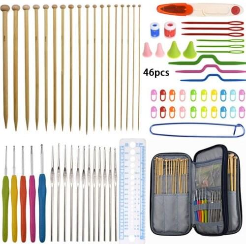 Aluminium Crochet Hooks Knit Bamboo Knitting Needle Plastic Crochet Hook Set Wool Needle Long Crochet Needle 46PCS