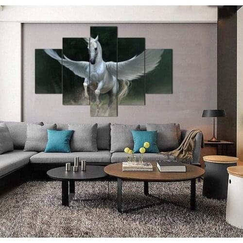 5 Panel Wall Art Picture Pegasus White Wing Childrens Room Modern Home Decoration Canvas Print Oil Painting Fashion Modular Art