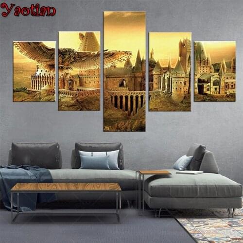 5 Piece 5d diy diamond embroidery full round diamond mosaic Landscape Owl Castle Diamond Painting Cross Stitch Multi Pattern