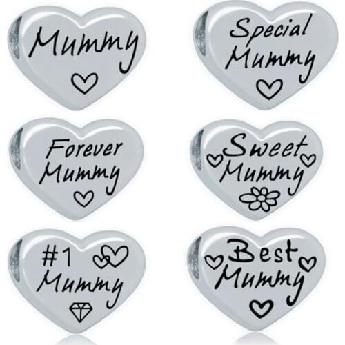 5pcs stainless steel Charms for Jewelry DIY Making family Beads lettering sweet Mummy Best Daughter Spacer Bead for necklace