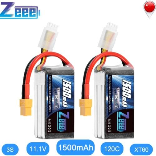 2units Zeee Lipo Battery 11.1V 120C 1500mAh 3S Softcase Graphene RC Lipo Battery with XT60 Plug for FPV Racing Drone Helicopter