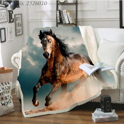 Throw Blanket Galloping Horses 3D Velvet Plush Blanket Bedspread for Kids Girls Sherpa Blanket Couch Quilt Cover Travel 04