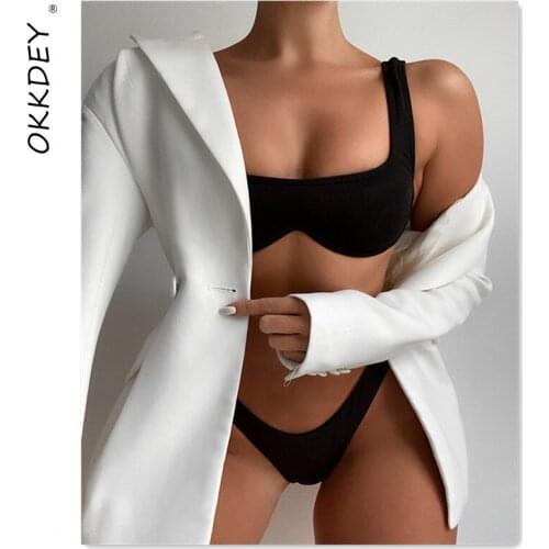 2021 New Underwire Bikinis Black Swimsuit Women Push Up Swimwear Brazilian Biquini Ribbed Bathing Suits Women Thong Beachwear