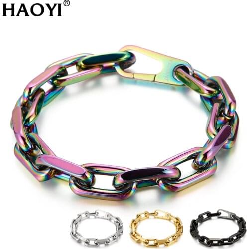 Stainless Steel Unisex Bracelet Bangle Woman and Man Jewelry Thick Rectangle Bracelets Gold Color Never Fade Width 10mm Fashion