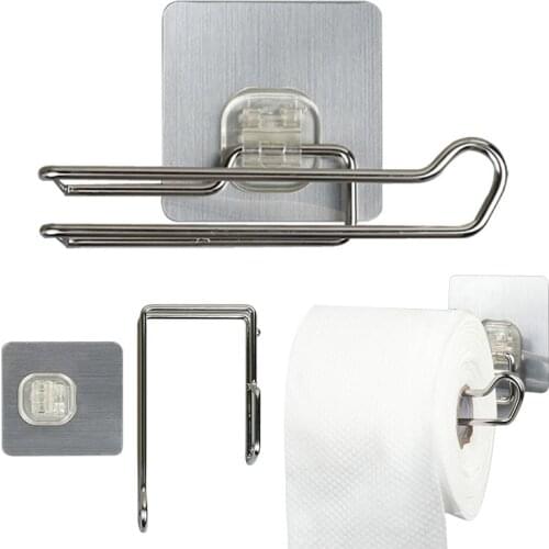 Toilet Kitchen Roll Paper Towel Holder Stand Stainless Steel Repeatedly Stick Hooks Rack Bathroom Storage Accessories