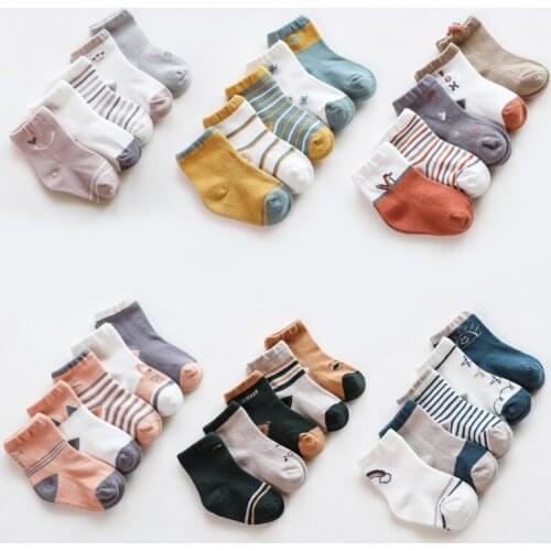 Kids socks boys girls cute kitty cartoon sock striped cotton warm socks boys girls autumn winter socks toddler 5pairs/lot pack