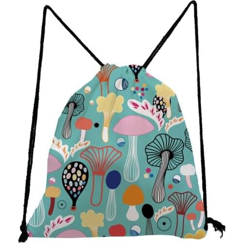 Mushroom Printed Drawstring Bag Child Mini Backpack Teenager Bookbag Cartoon Shoe Storage Bag Soft Back Bag Gym Pouch Portable