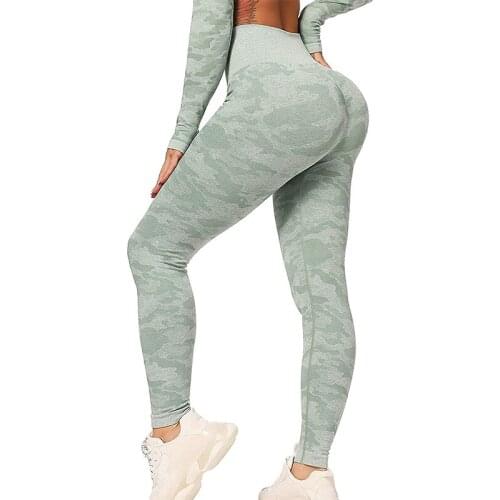 Women Camouflage Seamless Workout Scrunch Butt Lifting Leggings High Waist Yoga Pants Ruched Booty Gym Tights