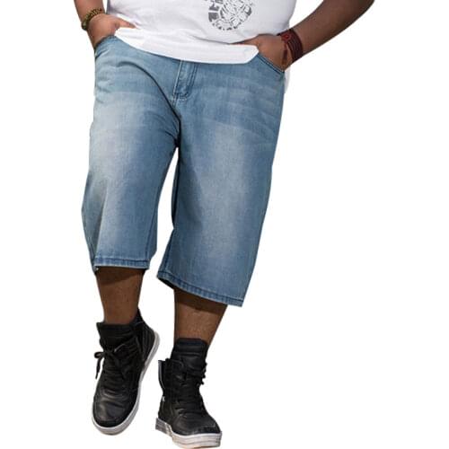 Summer Large Size Jeans Shorts Men Cotton Loose Straight Baggy Streetwear Classic Hip Hop Skateboard Light Blue Denim Pants 46