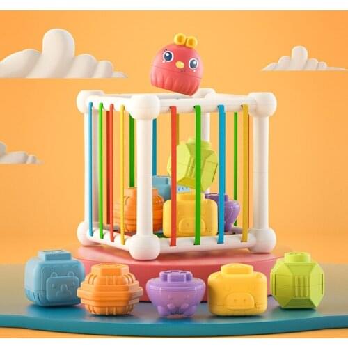 Montessori Baby Shape Sorting Game Baby Soft Stacking Learning Educational Toys For Children Game 12 Months Rattles For Kids