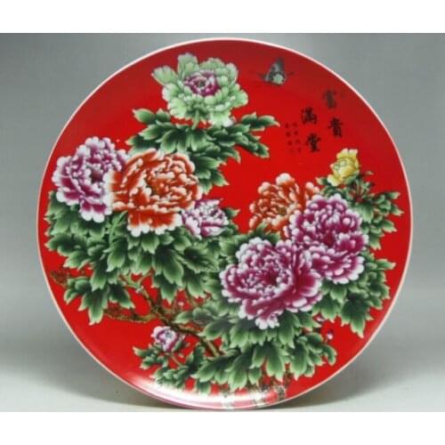 Exquisito chino decorativo hecho a mano pintura pastel peonies Placa de porcelana