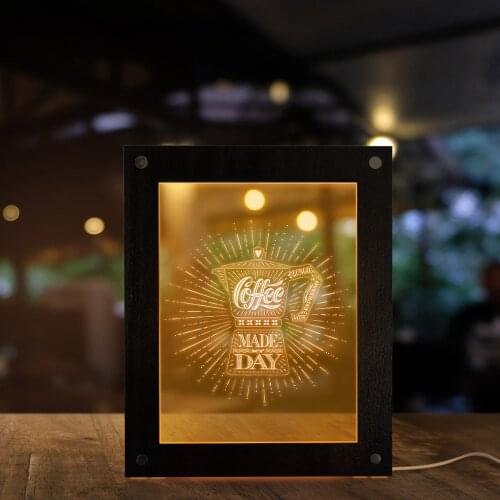 Coffee Made My Day LED Night Light Frame Coffee Shop Coffee Bar Table Decor Novelty Cafe Design Gift For Coffee Lover USB Lamp