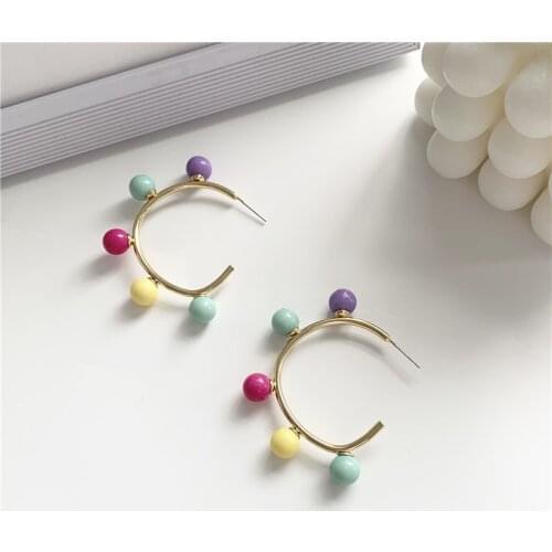 Korean New Sweet Colorful Ball Stud Earrings For Women Fashion Jewelry Candy Color Small Beaded Earring Boucle D'oreille Gifts
