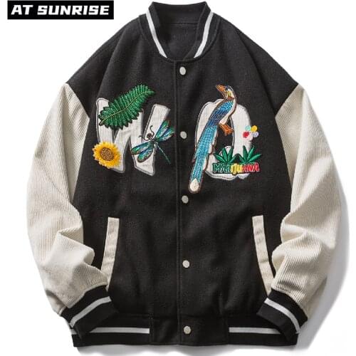 Hip Hop Streetwear Bomber jacket Vintage Retro embroidery Jacket Coat Men Outwear Harajuku Cotton Casual fashion custom logo