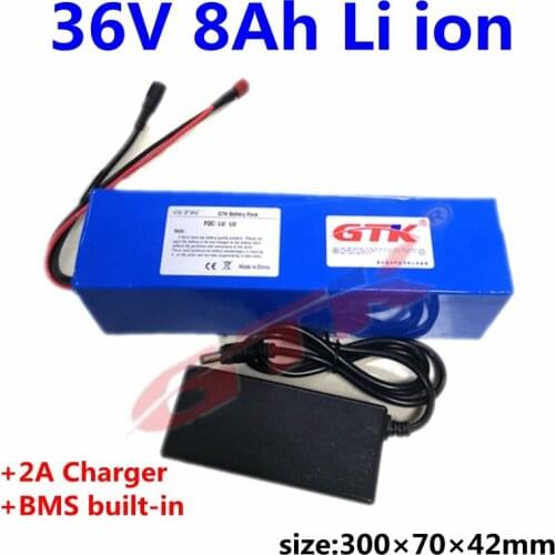 GTK 36v 8ah lithium li ion battery pack buitl in bms for 350w 500w ebike scooter Bicycle Solar Street Light +2A Charger