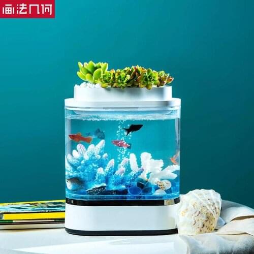 Youpin Geometry Mini Lazy Fish Tank USB Charging Self-cleaning Small Water Garden Tank Aquarium with 7 Colors LED Light