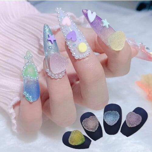 Simulation Fudge Manicure Art Rhinestone Heart Plastic Soft Rainbow Gradient Color For DIY 3D Fingernail Decoration