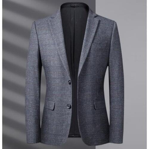 Mens Autumn Winter Blazer Jacket Blazer Grid Suit Jacket Slim Fit Blazers Coat Business Casual Overcoat