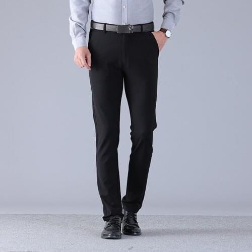 Mens Casual Pant Male Business Trousers Classic Dress Pant Straight Full Length Fashion Pant Black Size 30-44