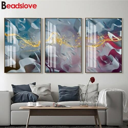 Gold Foil lines Abstract art 5 d Diamond Painting 3 pcs set Diamond Embroidery Full Square Round drill home Decoration
