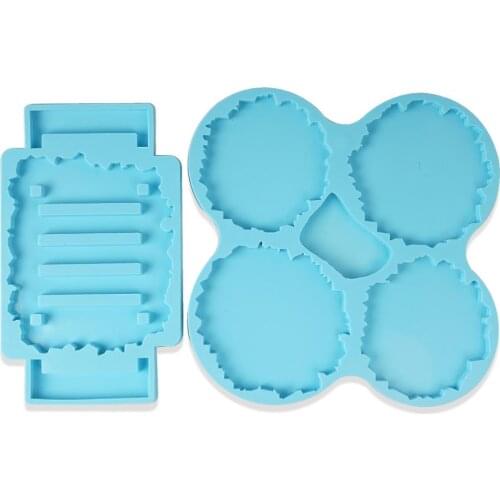 Silicone 4 GEODE COASTER MOLD Set with Holder Stand Silicone molds Coaster Molds Resin Round Coaster Resin Holder Molds