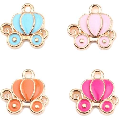 Doreen Box Zinc Based Alloy Charms Gold Color Orange Halloween Pumpkin Enamel Pendants DIY Making Jewelry 13mm x 12mm, 20 PCs