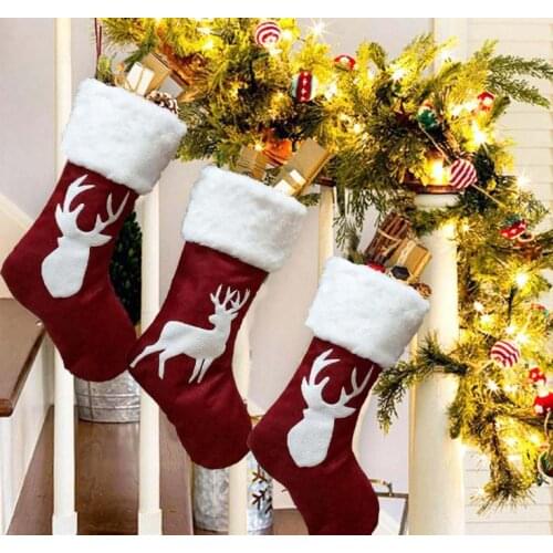 60PC Christmas Stocking New Year Gift Sack For Party Xmas Tree Hanging Ornaments Pendant Stocking Santa Sacks Decoration SN2848