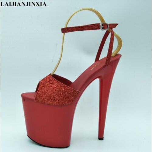 LAIJIANJINXIA NEW Summer Womens Sandals Black Stripes 20CM Super High Leather Buckle Fashion Stripe Summer Womens Shoes