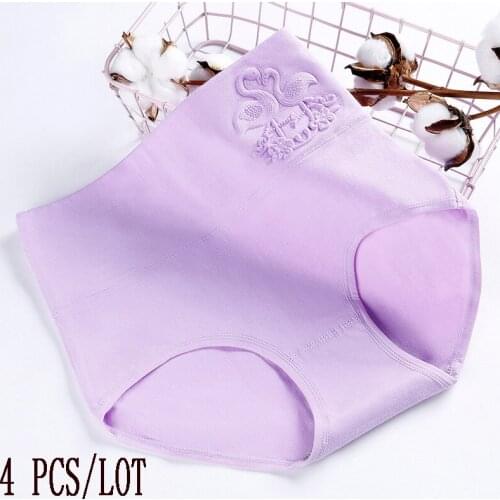 4 pcs/lot Sexy Lingerie Underwear Women Panties High Rise Cotton Briefs Cueca Calcinhas Control Body Shaper Pants Underpants