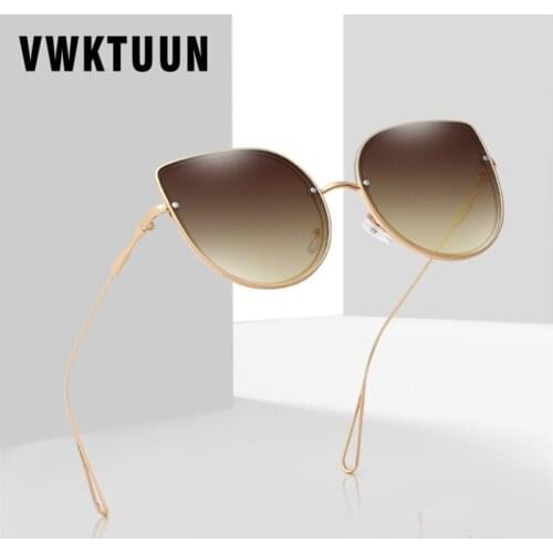 VWKTUUN Stainless Steel Sunglasses Women Cat Eye Sun glasses For Mens Goggles Oversized Glasses UV400 Gradient Lens Eyewear
