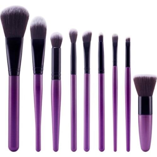 Stylish 9 Pcs Soft Nylon Face Eye Lip Makeup Brushes Set