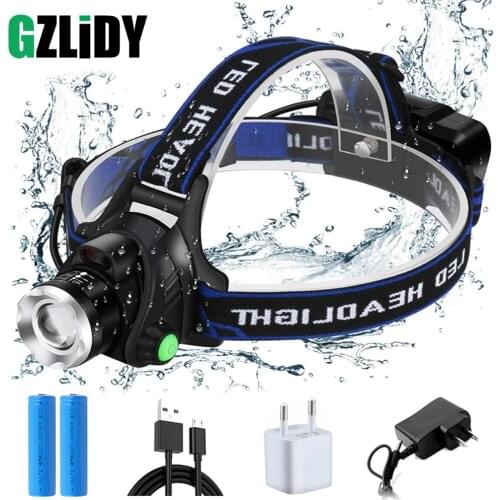 Super Bright LED Headlamp Induction switch Fishing Headlight Support zoom 3 lighting mode Powered by 2x18650 batteries
