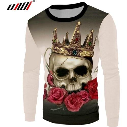 UJWI New Fashion 3d Sweatshirts Rose Skull With Crown Print O-neck Pullovers Men Sweatshirt Hoodies Unisex Streetwear Sweats 5XL