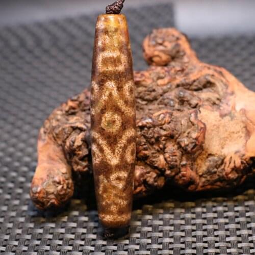 Treasure Magic Power Tibetan Old Agate Cinnabar OM 9 eye dZi Bead Amulet Timestown UPD22