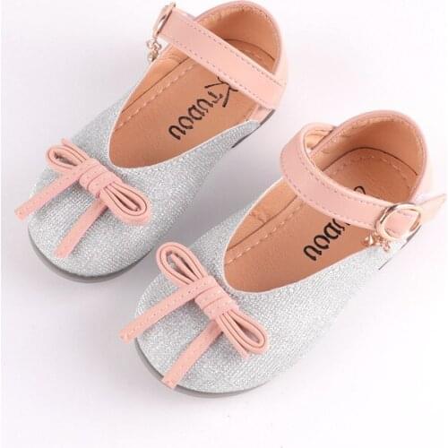 Spring Little Girls Shoes Kids Soft bottom bow-knot Rhinestone Princess Shoes Girls chaussure fille Girls Single shoes 1 2 3-7T