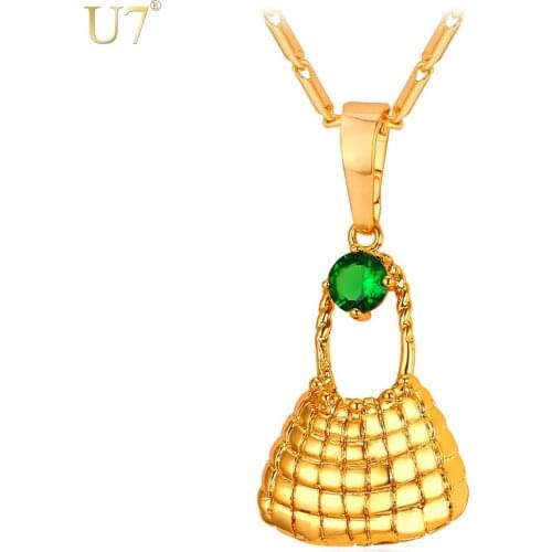 U7 Bilum Bag Necklaces & Pendants Gold Color Green Zircon Crystal Papua New Guinea Fashion Jewelry For Women Gift P896