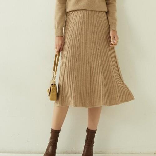 High-end 2021 Autumn and Winter 100% Cashmere New Womens High Waist Pleated Skirt Fashion A Word Knit Bottomed 6 Colors