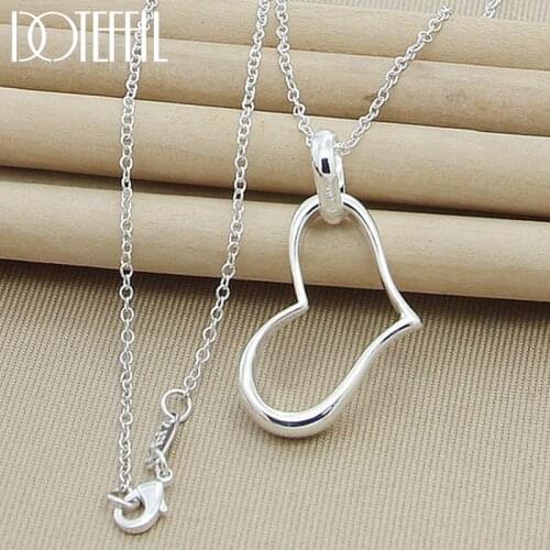 DOTEFFIL 925 Sterling Silver Heart Pendant Necklace 18 Inch Chain For Woman Fashion Wedding Engagement Party Charm Jewelry