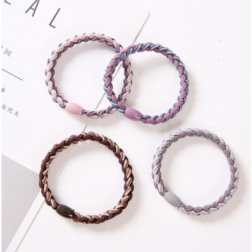 Women Two-Color Twist Braid Hair Ring High Elasticity Headwear Girls Thick Rubber Band Hand-Woven Head Rope Hair Accessories