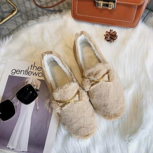 Female Winter Loafers Shoes Woman Keep Warm Crystal Bowtie Slip On Ballet Flats Roll Peas Shoes Moccasins U12-79