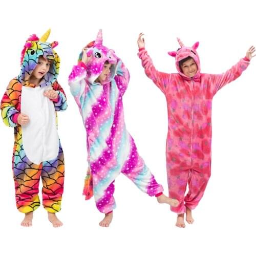 Kigurumi Winter Kigurumi Unicorn Pijamas Children Cartoon Animal Girls Sleepwear Overalls Kids Jumpsuits for Kids Oneises