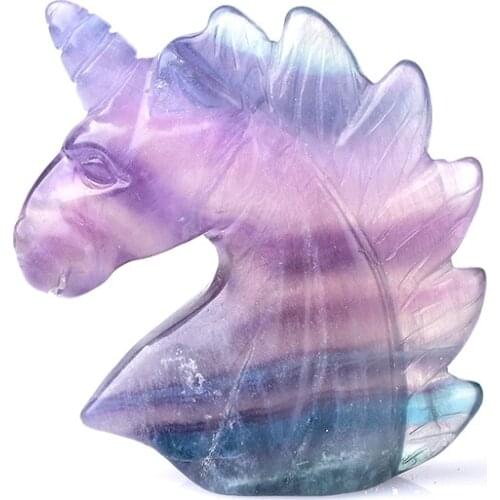 1PC Natural Fluorite Unicorn Figurine Hand Made Carving Crystal Polished Quartz Healing Stone Home DIY Decoration Gem Gift