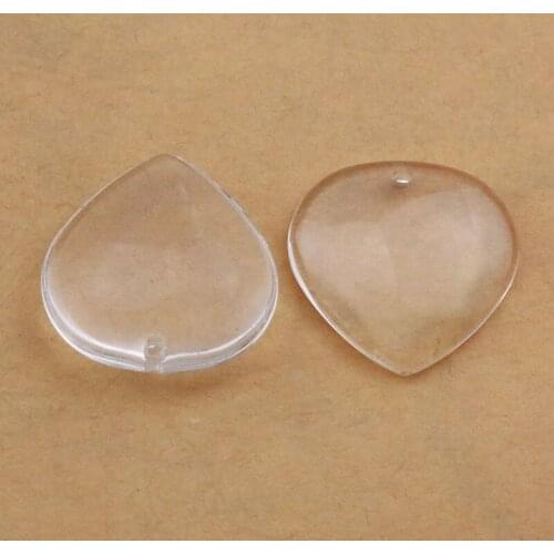 26MM ; 20MM Heart Beads With Hole Flat Back Clear Glass Cabochon Punched Tray Highly Transparent Jewelry Accessories 10Pcs