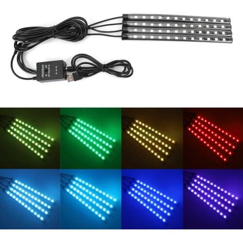 Car 48LEDs Sound Control Atmosphere RGB Decorative Light With Remote Control Multicolor RGB Car Led Strip Light Decorative Lamp