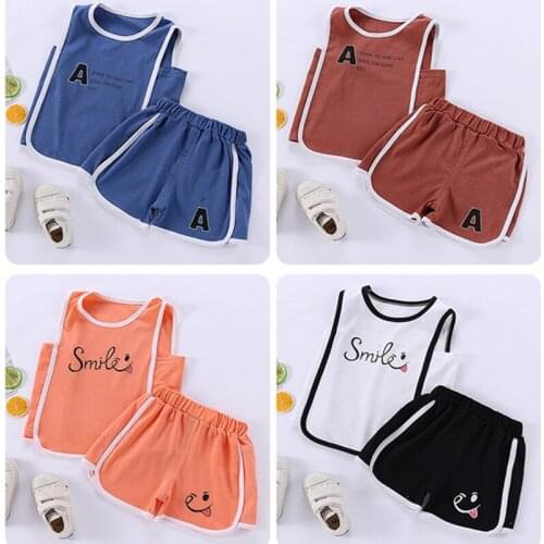 Childrens Vest Suit Summer New Style Cotton Boys and Girls Sports Baby Set Clothing Sling Baby Leisure Two-piece Set