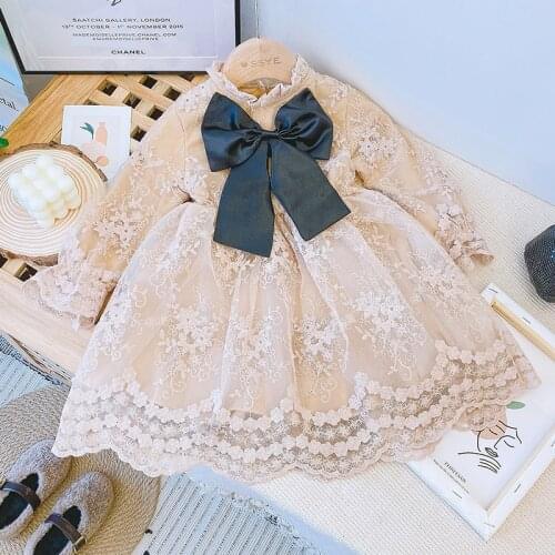 Kids Girl Long Sleeve Dress Korean Fashion Thicken Lace Bow Princess Dress Baby Girl Clothing High Quality Children Dress 2020